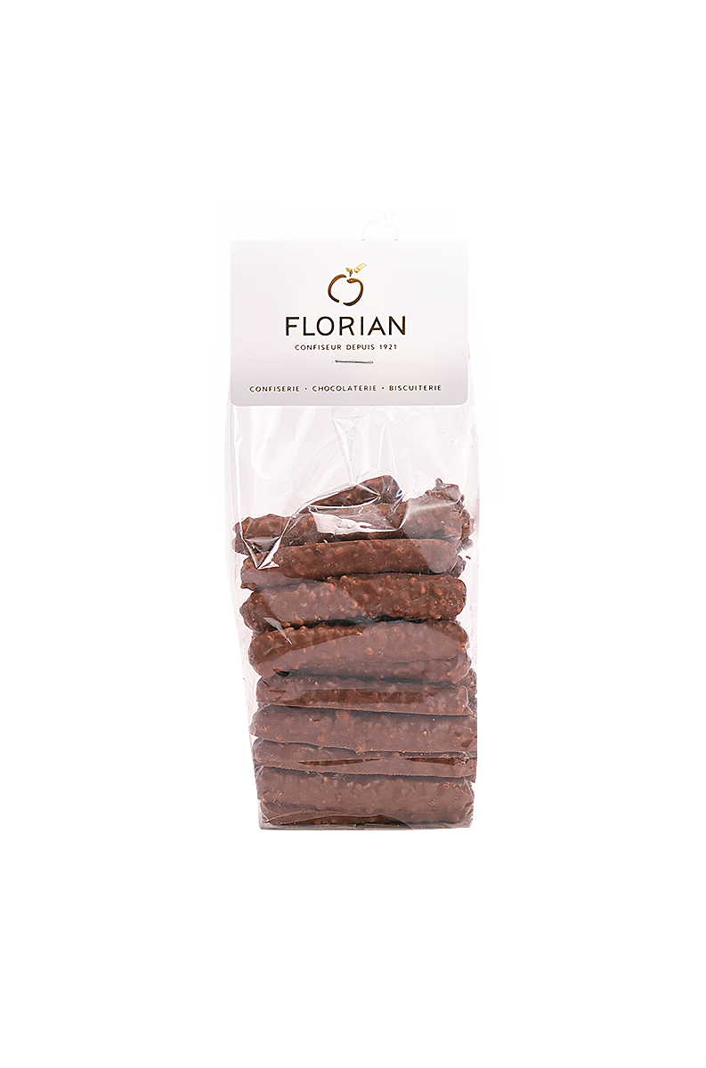 milk chocolate orangettes with hazelnut glaze