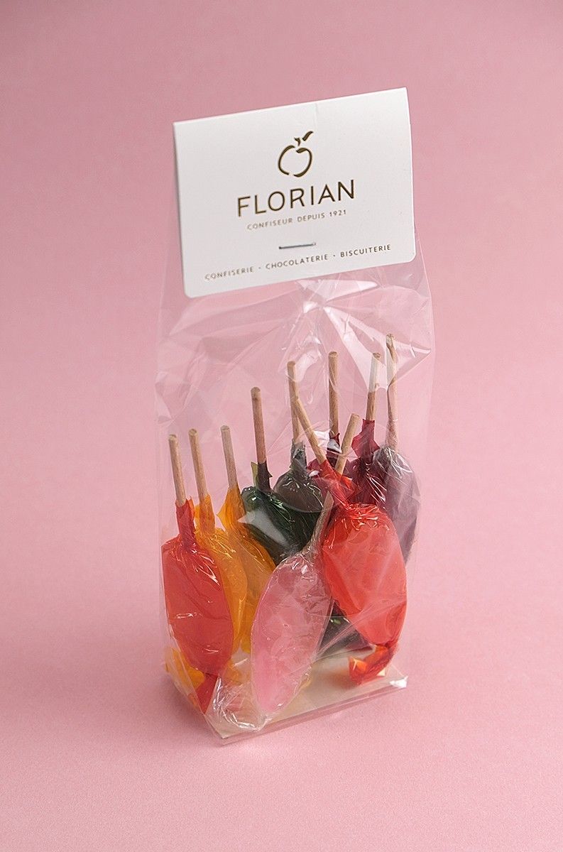 Sucettes aux fruits et aux fleurs sachet de 10 pièces - Confiserie Florian