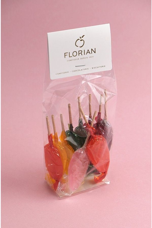 Sucettes aux fruits et aux fleurs sachet de 10 pièces - Confiserie Florian