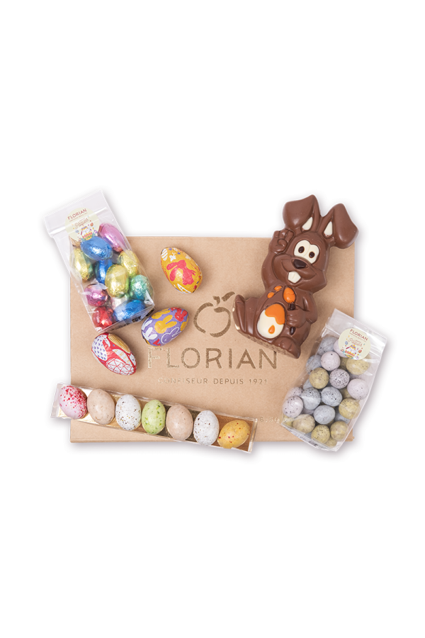 Coffret traditionnel de Pâques - Confiserie Florian
Chocolat de Pâques, lapin en chocolat, œufs en chocolat