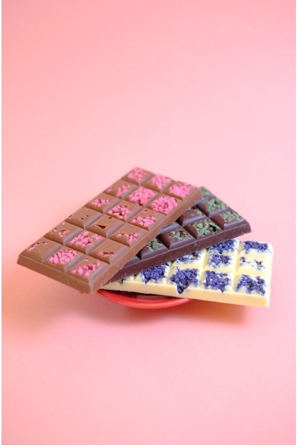 Set of 3 floral chocolate bars rose, verbena and violet