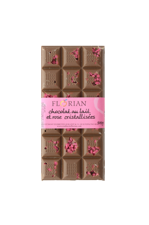 tablette de chocolat au lait et à la rose cristallisées