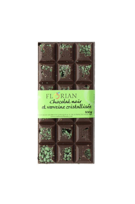 Tablette de chocolat noir et verveine cristallisée - Confiserie Florian