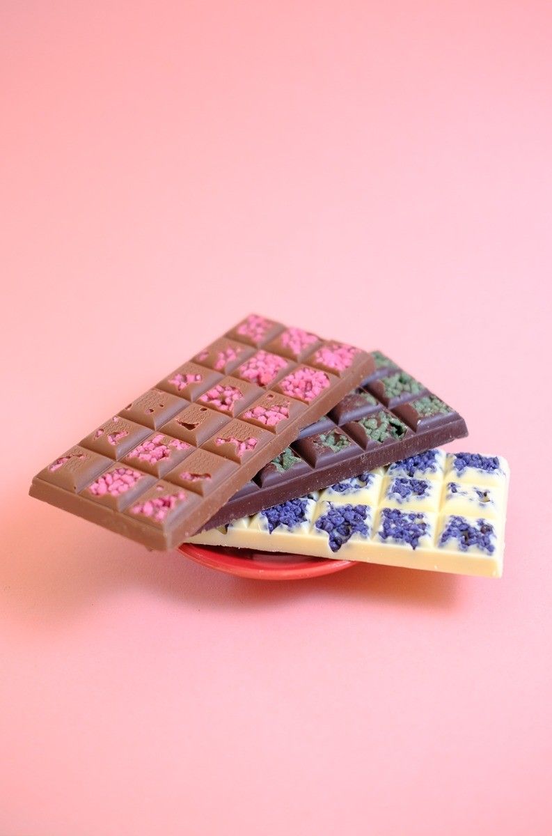 Set of 3 floral chocolate bars rose, verbena and violet