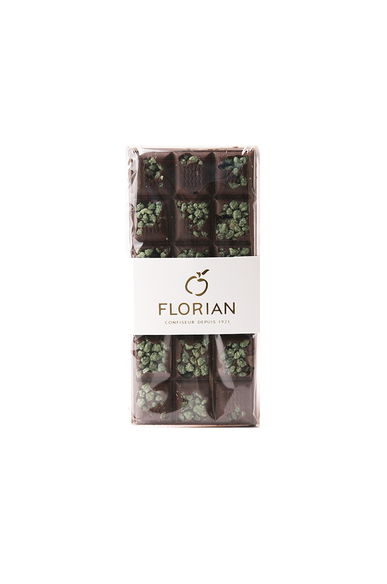 Dark chocolate bar with crystallized verbena – Confiserie Florian