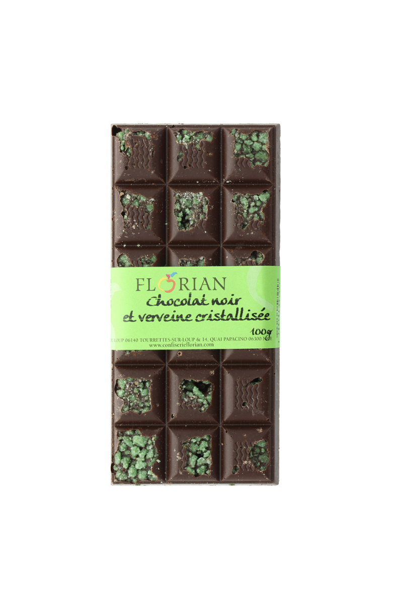Tablette de chocolat noir et verveine cristallisée - Confiserie Florian