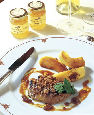 Recette : Crumble de foie gras à la bigarade de bergamote