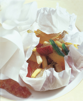 Papillote de fruits frais et confits